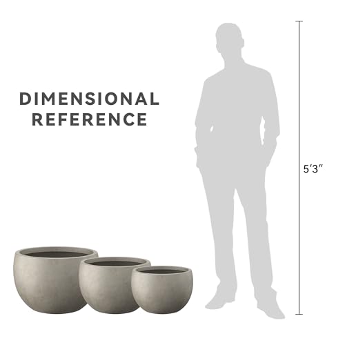 Kante 19.9",15.7",11.8" Dia Round Concrete Planter Set of 3, Outdoor/Indoor Large Bowl Plant Pots with Drainage Hole and Rubber Plug for Garden Patio Balcony Home, Weathered Concrete - Thumbnail 3