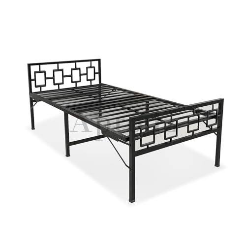 Image of APRODZ Folding Bed Single for Sleeping | Metal Folding Single Bed | Portable Foldable Guest Bed Single | No Assembly Required | Powder Coated | Easily Storable, Black