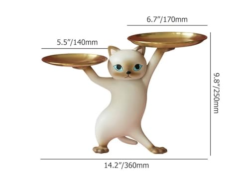 Figura decorativa moderna de gato de resina con bandeja dorada miniatura 2