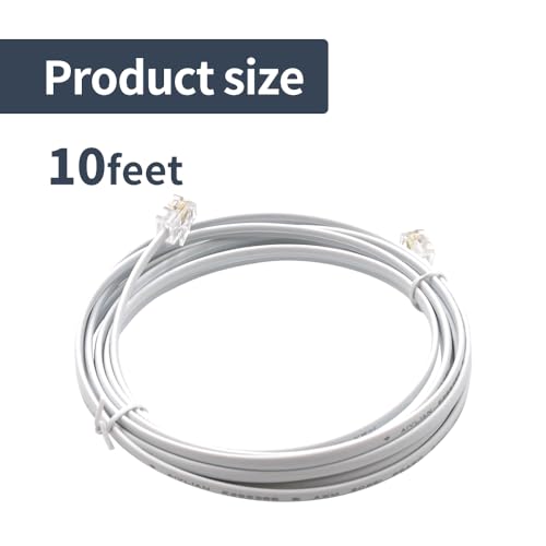 Cable de teléfono de 10 pies blanco RJ11 6P4C AV04214 para fax 7
