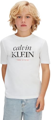 Calvin Klein Boy's Logo Ss T-Shirt LVCKSJA07B S/S T-Shirt, White (White 11-0601 TCX), 4 Years