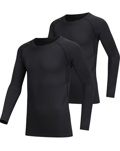 2 Pack Youth Boys & Girls Long Sleeve Compression Shirts Sports Base Layer for Kids Cold Gear
