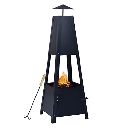 Gecheer Feuerstelle, schwarz, 35 x 35 x 99 cm, Stahl, Outdoor, Grill, Picknick, Feuerstelle für Terrasse, Hinterhof und Garten, Haus & Garten