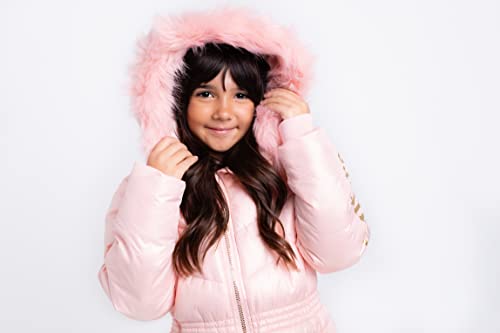Image of Juicy Couture Girls Coat, Faux Fur Hooded Winter Jacket, Warm Padded Parka Hoodie, Kids Heavyweight Winter Coat