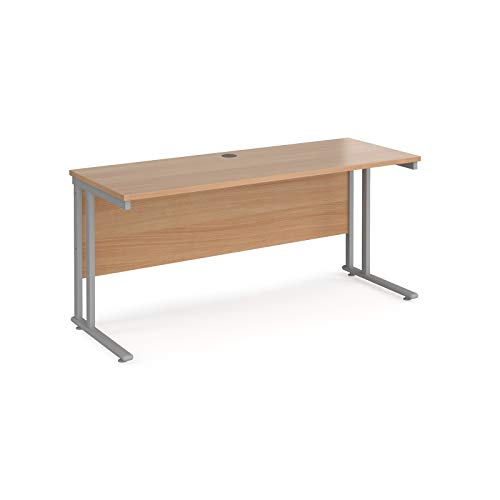 Image of Mr Office Maestro 25 straight desk 600mm deep - silver cantilever leg, Beech, 1600