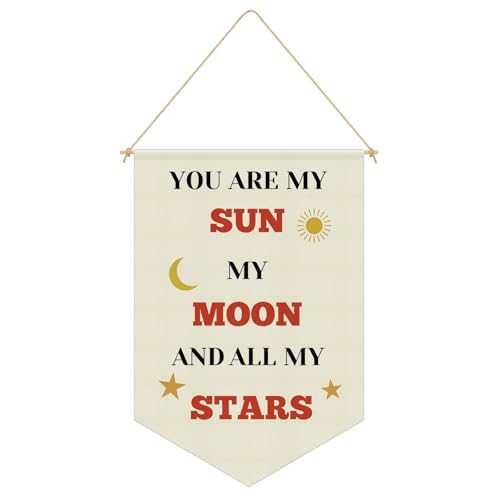 Nursery Wall Art Hanging Pennant Flag Banner Playroom Wall Decor Classroom Decorations Gift for Baby Kids Girl Boy Nursery Teen Room Playroom My Sun My Moon and All My Stars Linen Cotton Flag