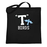 Pop Threads T Birds Tbird Gang Logo Retro 50s 60s Cosplay Canvas Tote Bag Black 15x15 inches