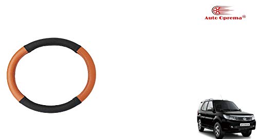Image of Auto Oprema Car Dual Tone Steering Wheel Cover - Leather, Breathable, Anti Slip (Black-Tan) Customise Fitting for Safari Storme