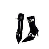 Women Fall Winter French Metal Buckle Front Zip Ankle...