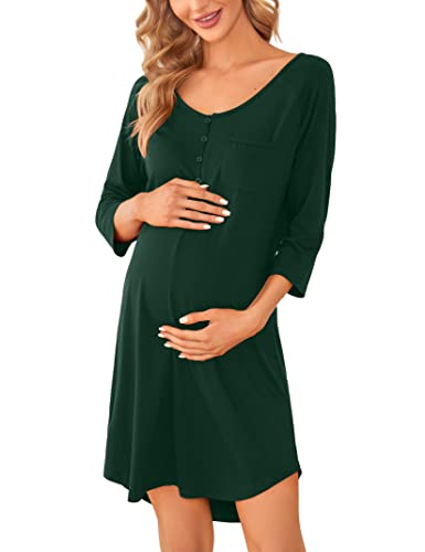 KOJOOIN Nachthemd Damen Stillnachthemd 3/4 Ärmel Geburt Nachtwäsche mit...