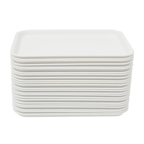 Fast Food - Bandeja de plástico, 24 unidades, antideslizante, rectangular, de plástico, 36 x 27 x 2 cm, para restaurantes rápidos, cantinas, cafeterías (blanco)