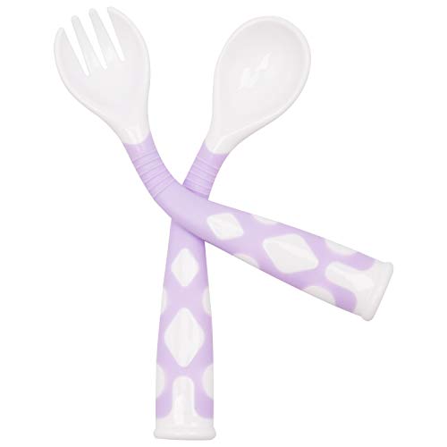 Qshare赤ちゃん用スプーンフォークセット 把持して曲げる機能 幼児用スプーンフォークケース付き 握りやすい 離乳食 訓練 自分で食べる ベビースプーン・フォークセット(パープル)