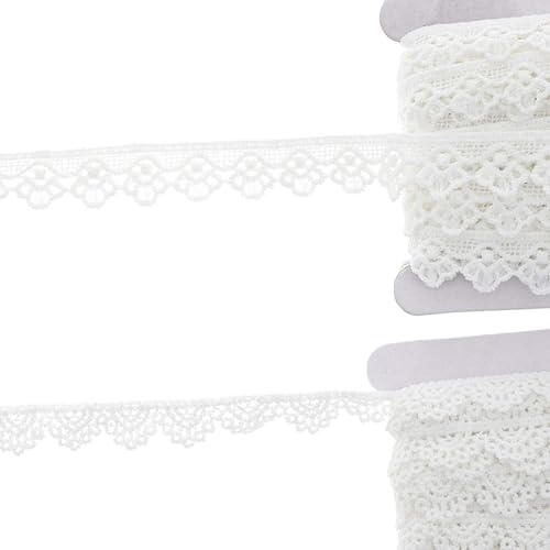 Lace Trim for Sewing - 15 yd Rolls, White, 0.5 in & 0.7 in Wide, 2 Pack - Soft Durable Silk Edging - DIY Crafts & Gift Wrapping