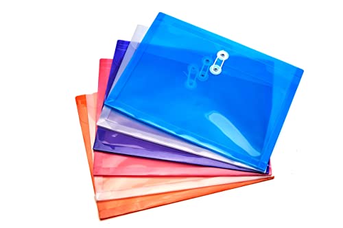 Fanwu Plastic Letter Size Envelopes With Button & String Tie Closure, 1-1/6" Expansion, Side Load, Clear Poly Reusable File Folders Project Paper Documents Organizer For Office School Home #TOP1