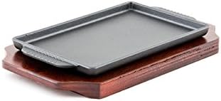 Cast Iron Steak Plate Sizzle Griddle with Wooden Base Steak Pan Grill Fajita Server Plate Restaurant or Home Use (7.5" x 4.75")