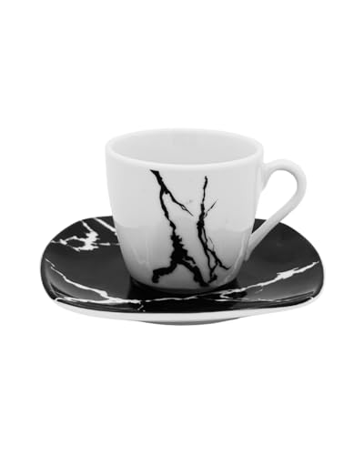 Omniacasa Servizio di Tazzine da caffè 12 Pezzi per 6 Persone Effetto Marmo Colore Bianco e Nero Design Moderno in Porcellana Resistente, Lavabili in Lavastoviglie e Utilizzabili in Microonde