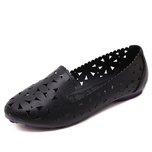 LUXINYU Women's Slip on Flats,Fashion Classic Round Toe Solid Hollow Soft Comfortable Shallow Breathable Flat Shoes