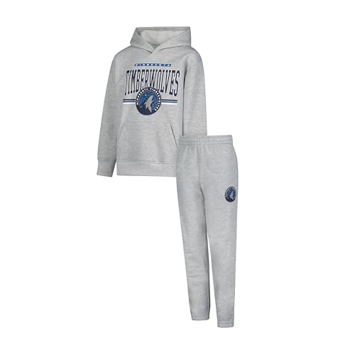 Ultra Game Youth NBA Official Super Soft Hoodie Sweatshirt and Sweatpants Joggers Set, Minnesota Timberwolves, Heather Gray, 8