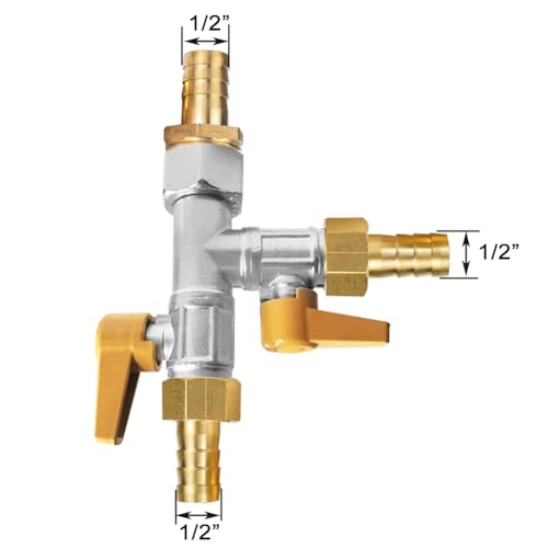 Image of RV Winterizing Kit, 1 /2 inch Hose Barb Copper Nickel Plated T-shaped 3-Way by-Pass Switch Valve Replacement Kit,with 3 Black Washers and 3 Clamps
