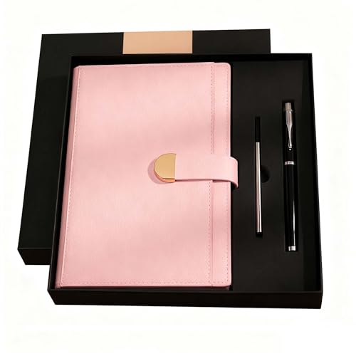 Cuaderno A5 de piel con bolígrafo para escritura y trabajo rosa