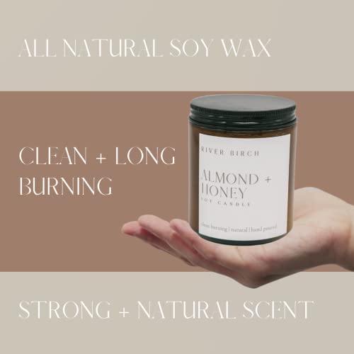 River Birch Candles Almond + Honey Scented Candle | Premium, All-Natural, Non-Toxic, Soy Amber Jar Candles | 8.5Oz 40 Hr Burn Time | Cozy Relaxing Gifts For Home #TOP2