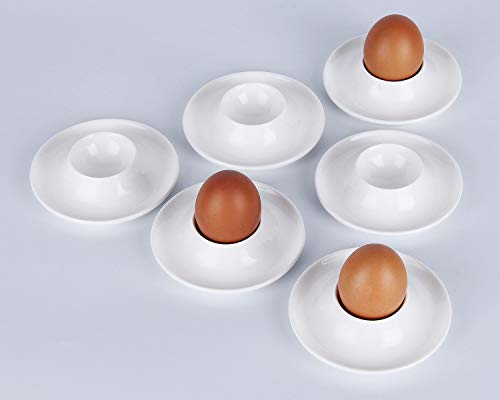 VanEnjoy White Porcelain Egg Cups Trays with Base, Soft Boiled Egg Cup Holders Plates - Pack of 6 - Thumbnail 4