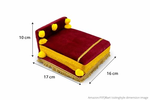 Image of RD Handicraft Thakur ji Bed, Laddu Gopal ji Bed, Bal Gopal ji Bed with Blanket Silk All Purpose Bed |Maroon (17x16x10 cm)