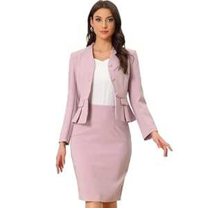 Allegra K Business Suit Sets for Women’s 2 Piece Outfits Collarless Peplum Blazer Formal Pencil Skirt Suit