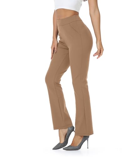 Agenlulu High Waisted Dress Pants for Women Bootcut Elastic Waist Yoga Work Slacks for Women Business Casual 31.5" Inseam Khaki — view 2