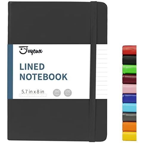 JOYEUX Lined Journal Notebook, 160 Pages Hardcover Journal for Writing, Medium 5.7 inches x 8 inches Notebooks - 100 Gsm Thick A5 Paper (Black) Cover