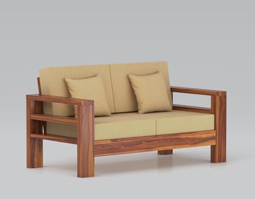 Image of Furniture Solid Sheesham Wood 2 Seater Sofa Set | Multipurpose Wooden Two Seater Lounge Sofa Set Furniture for Living Room, Home and Office (Honey Finish)