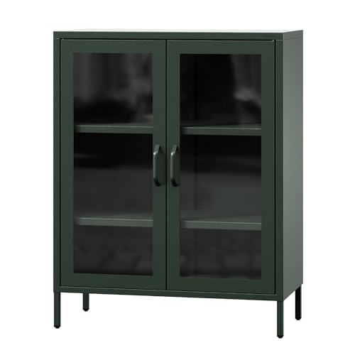 Jan Nowak Aparador Metal 2 Puerta para Salon - Vito | 80 x 101,5 x 40 cm | Cierre Magnético, 2 Estantes Ajustables, Superficie Brillante | Muebles de Salon, Aparadores para Salon