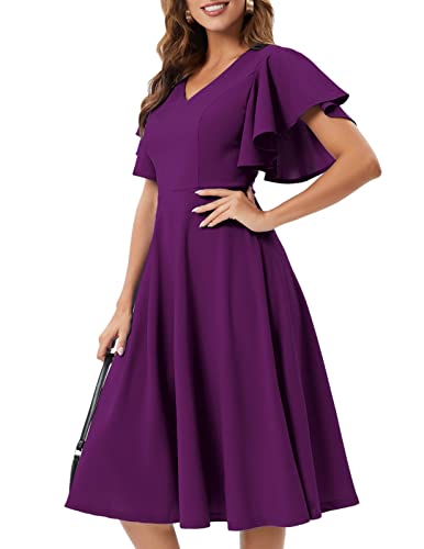 Image of Bridesmay Women's Formal Wedding Guest Dress for Women 2026 Short Sleeve Fit and Flare Tea Party Dresses