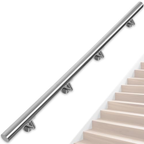 OUUTMEE - Barandilla de acero inoxidable para escaleras de 250 cm, pasamanos de pared con soportes, Ø 42 mm, para uso interior y exterior en buhardillas, porches, garajes y terrazas