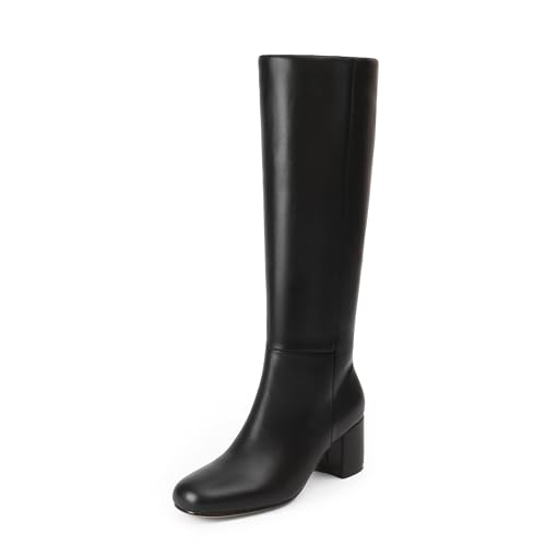 iiimmu Knee High Boots for Women Round Toe Chunky Heel 2.5 IN Tall Boots Side Zip Faux Leather