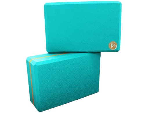 Image of The Yogis High Density Foam Yoga Block Brick * [ Set of 2 ] * Large Size [ Free - Yoga Belt ] Made in India (Blue)