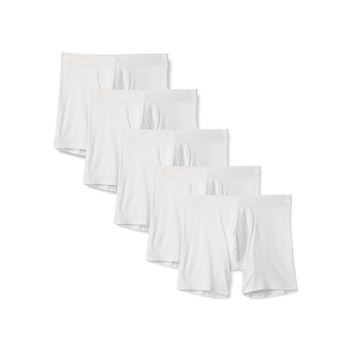 Amazon Essentials Men's Cotton Jersey Boxer Shorts Underwear, Pack of 5, White, Large