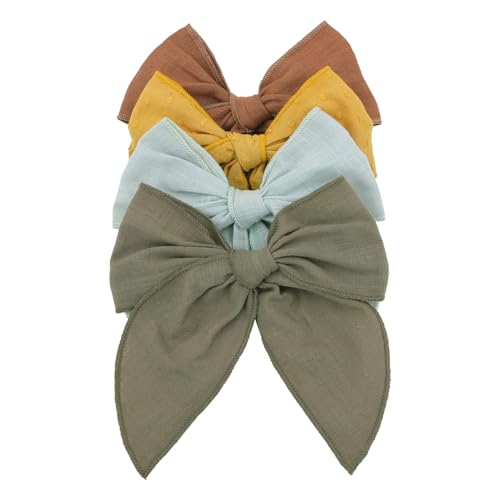 Image of Pack of 4 Gorgeous Fable Bow Hair Clips for Girls Women Linen Hair Bow Alligator Clips Toddler Baby Mom Young Girl Hair Accessories (Mustard/Sage)