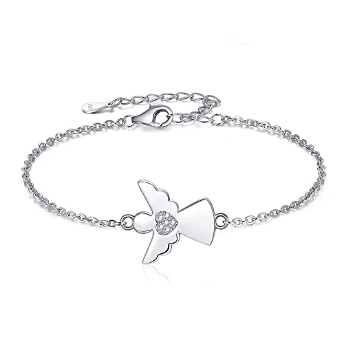 Pulsera De Plata De Ley 925 Con Alas De Ángel - Circonita Cúbica, Ajustable, Regalo Para Mujer Yaneno
