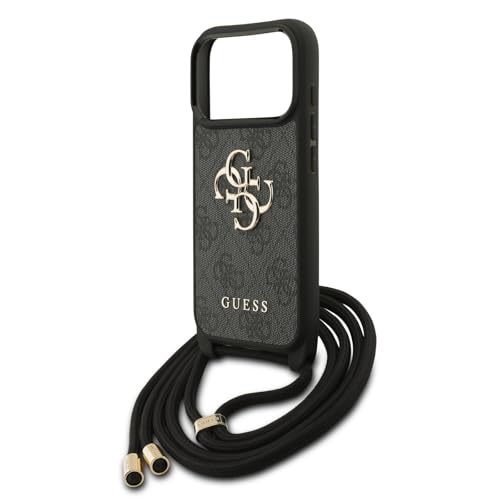 Coque iPhone 17 Pro Max Guess 4G Big Logo collier cordon bandoulière noir