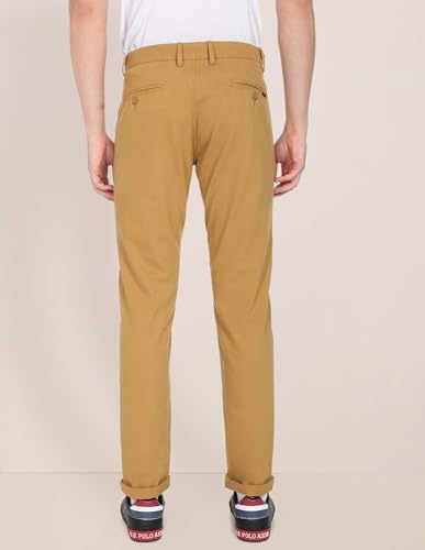 Image of U.S. Polo ASSN. Men's Regular Solid Textured Austin Trim Fit Mid Rise Casual Trousers