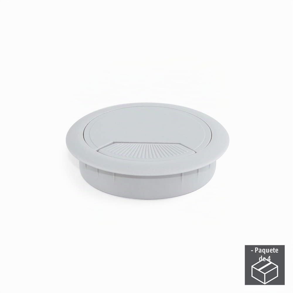 EMUCA - Pasacables de Mesa Circular Ø80mm de plástico Gris, Tapa pasacables encastrable en Mesa de Oficina/Escritorio, Lote de 4