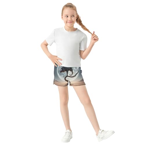 Girls Athletic Lounge Shorts Elephant Moon Silhouette Print Comfy Summer Floral Youth Pajama Activewear, X-Small2