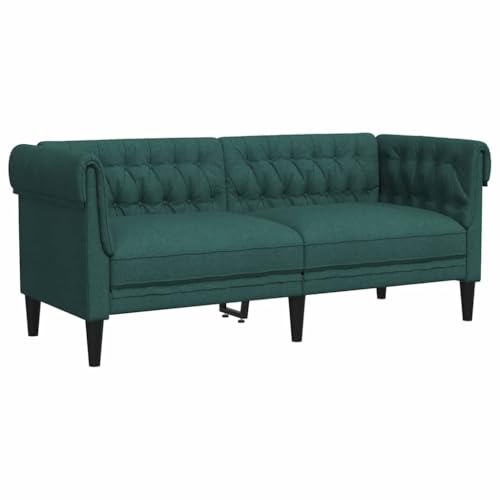 vidaXL Sofá Chesterfield de 2 plazas Tela Verde Oscuro