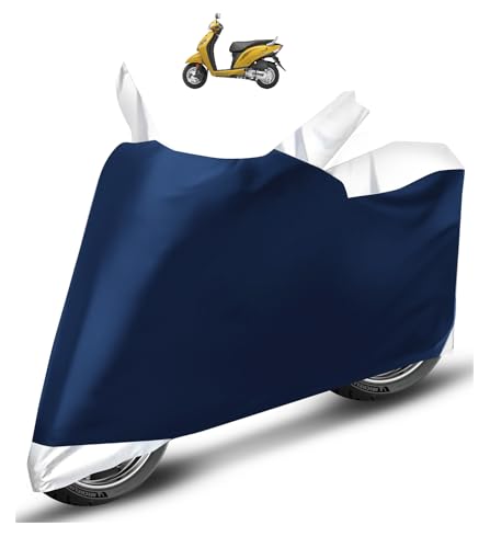 Image of Auto Hub Scooty Cover Compatible with Activa i with Mirror Pocket, Dustproof, Heat Resistant, Triple Stitched, Activa i Scooty Cover- Black, Silver