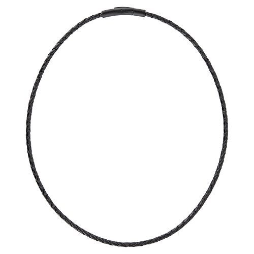Auroris Echtleder Kette/Armband geflochten 3mm Farbe: schwarz mit Hebeldruckverschluss aus matt-schwarzem Edelstahl - Länge: 50cm