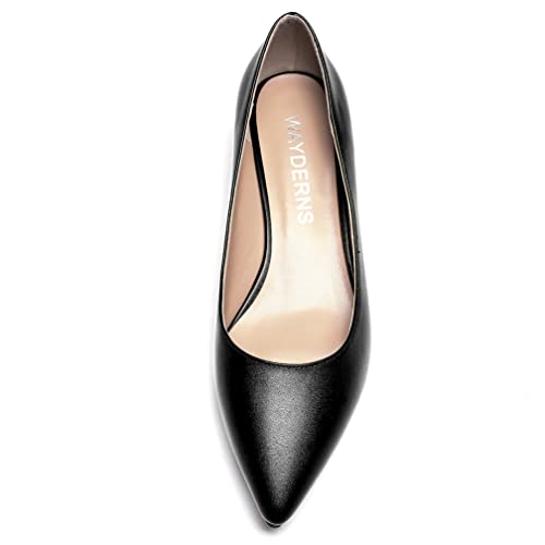 WAYDERNS Women's Matte Slip On Pointed Toe Chunky Low Block Heel Pumps Shoes 2 Inch3