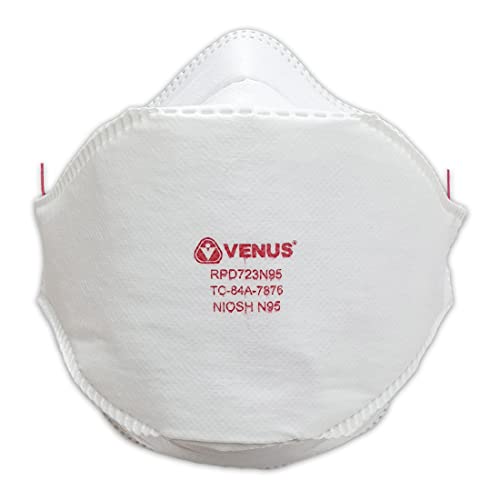 Image of VENUS V-1100 RPD723 N95 Medical Respirator Mask, White, Pack of 15 | NIOSH Certified | Fold Flat Beetle Style | Anti-Pollution Dust Protection | Comfortable Unisex Head Loop with Adjuster