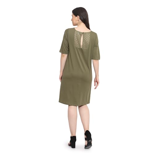 Image of Frenchtrendz Women's Cotton and Back Lace Designer V-Neck A-Line Knee Length Dress