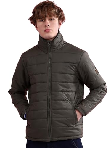 Image of The Indian Garage Co Men Regular Fit Solid Puffer Jackets